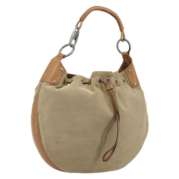 GUCCI Schoudertas Canvas Leer Beige Bruin Zilver 109210 Auth 88498