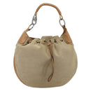 GUCCI Schoudertas Canvas Leer Beige Bruin Zilver 109210 Auth 88498-13