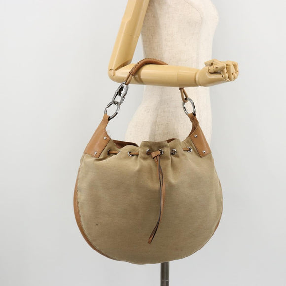 GUCCI Schoudertas Canvas Leer Beige Bruin Zilver 109210 Auth 88498