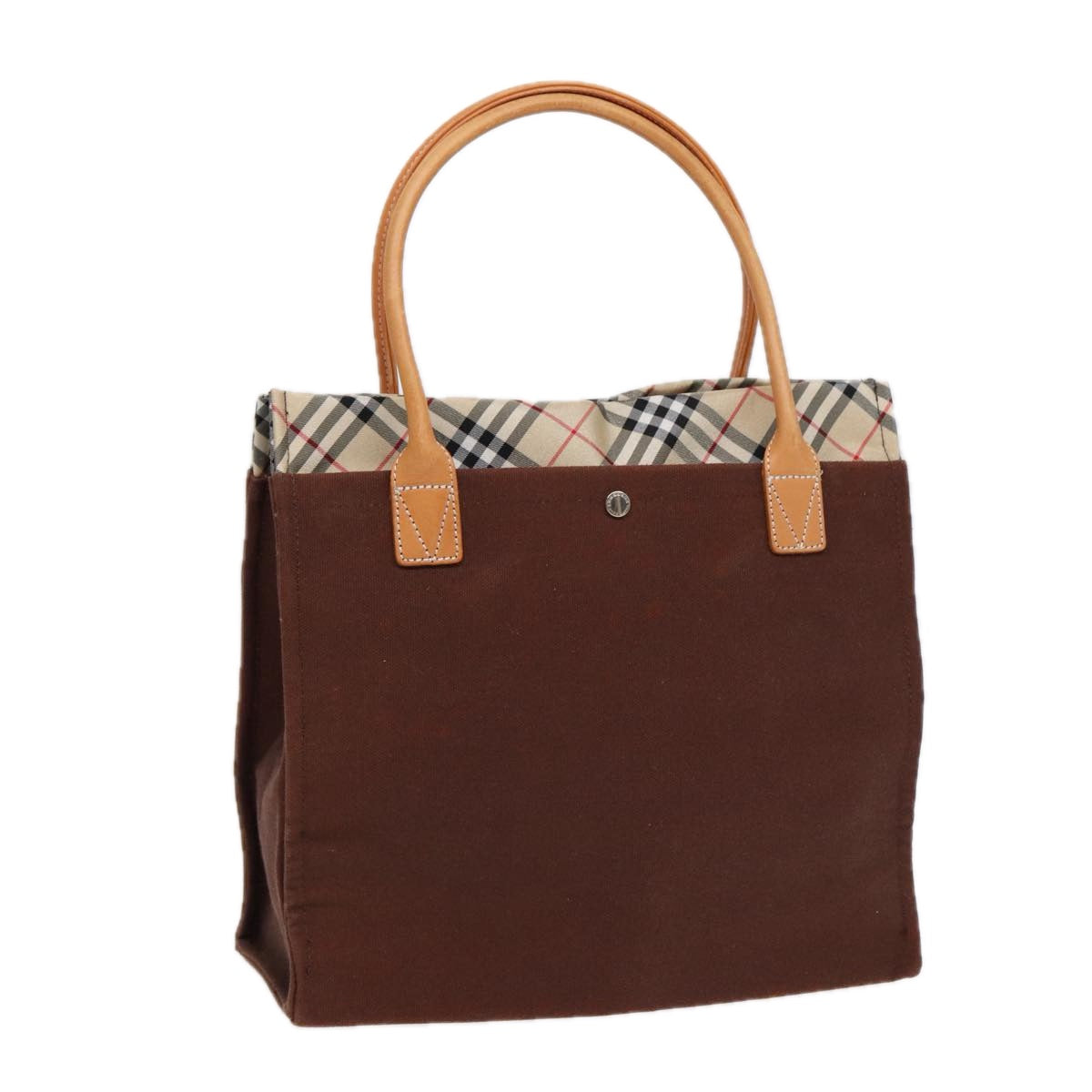 BURBERRY Nova Check Tote Bag Canvas Beige Brown Silver Auth 88500