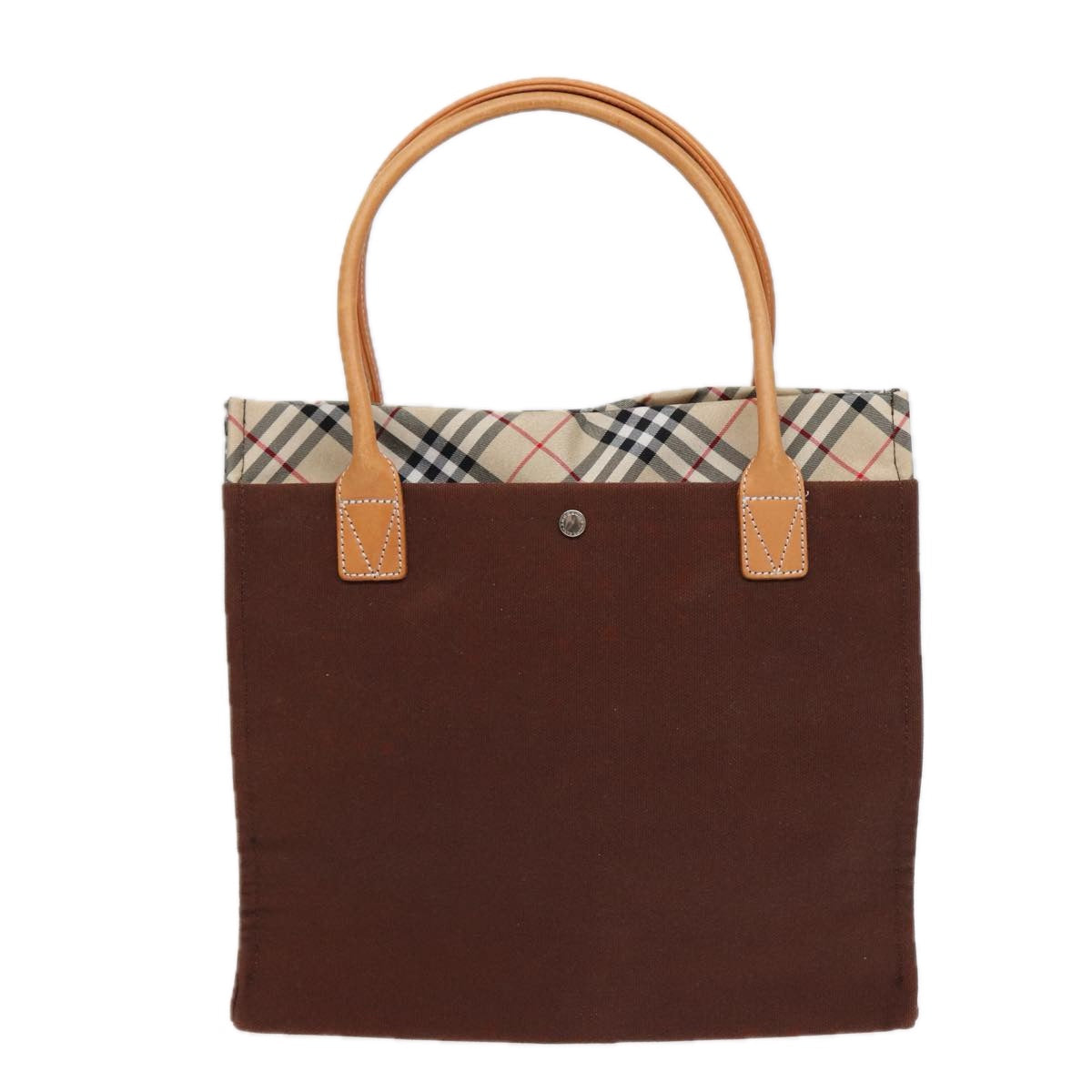 BURBERRY Nova Check Tote Bag Canvas Beige Brown Silver Auth 88500