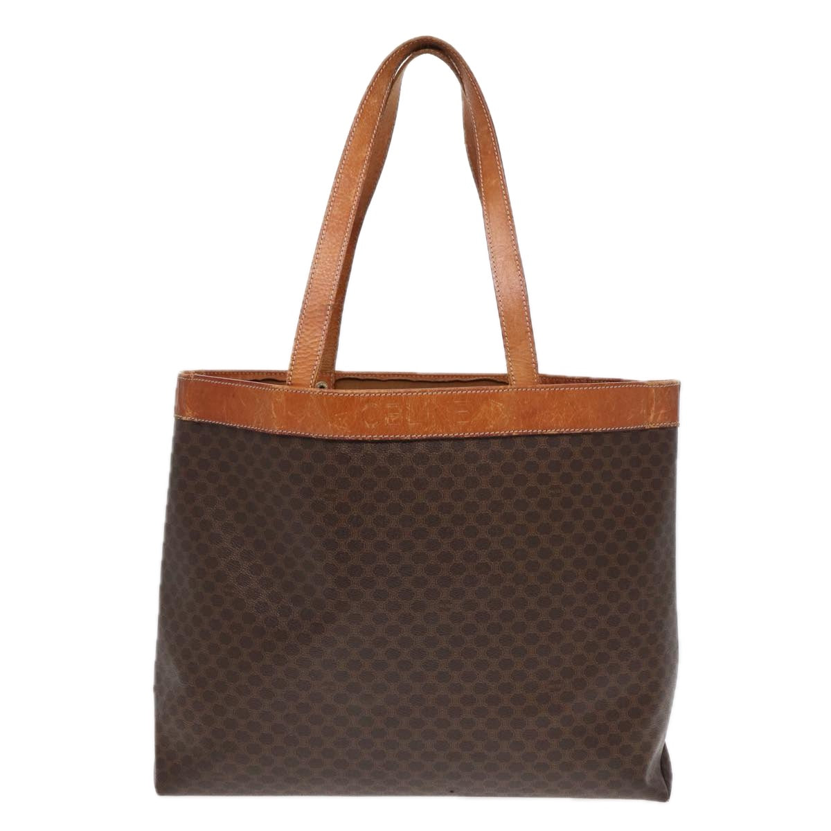 CELINE Macadam Canvas Tote Bag PVC Leather Brown Gold Auth 88503