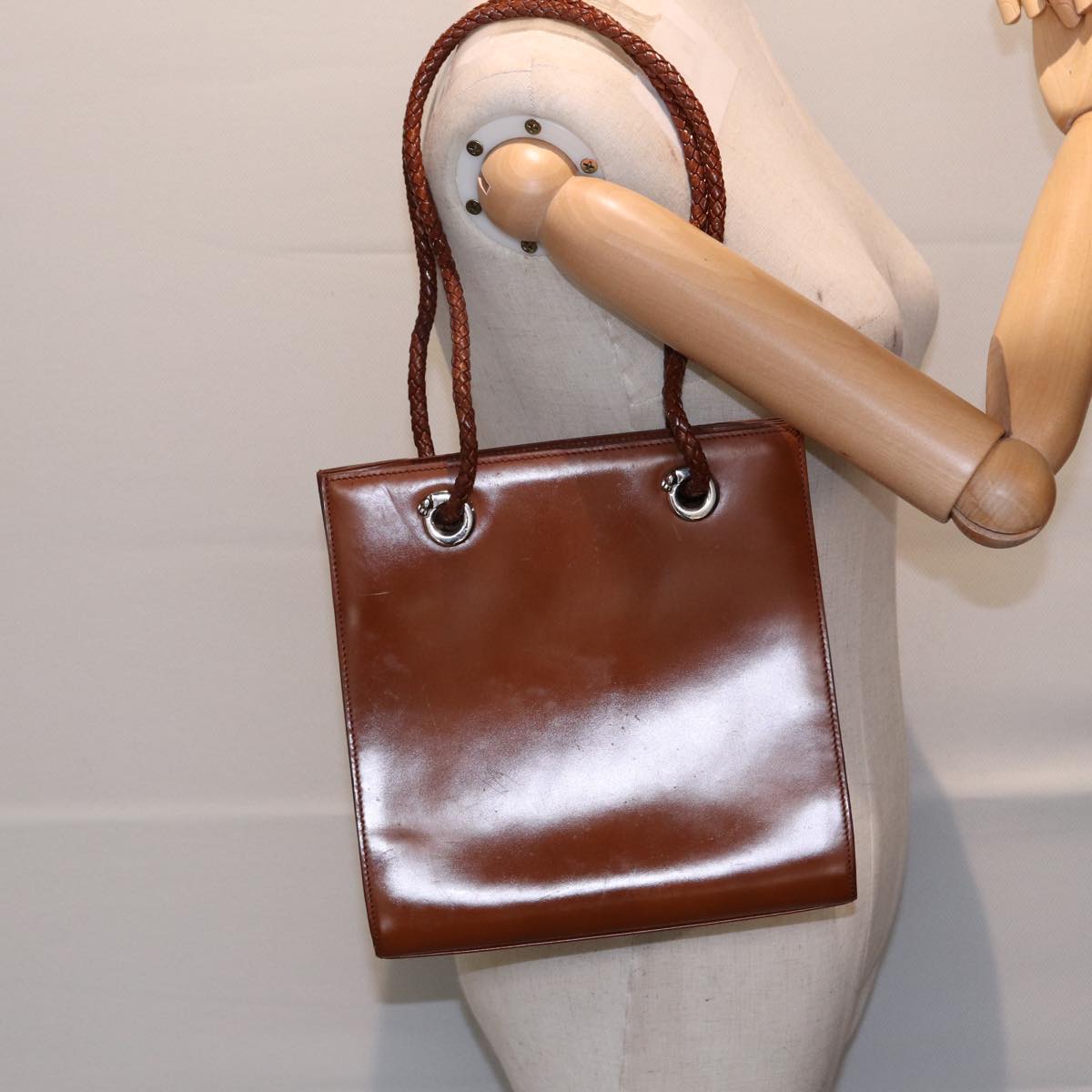 CARTIER PANTHERE Hand Bag patent Brown Silver Auth 88524