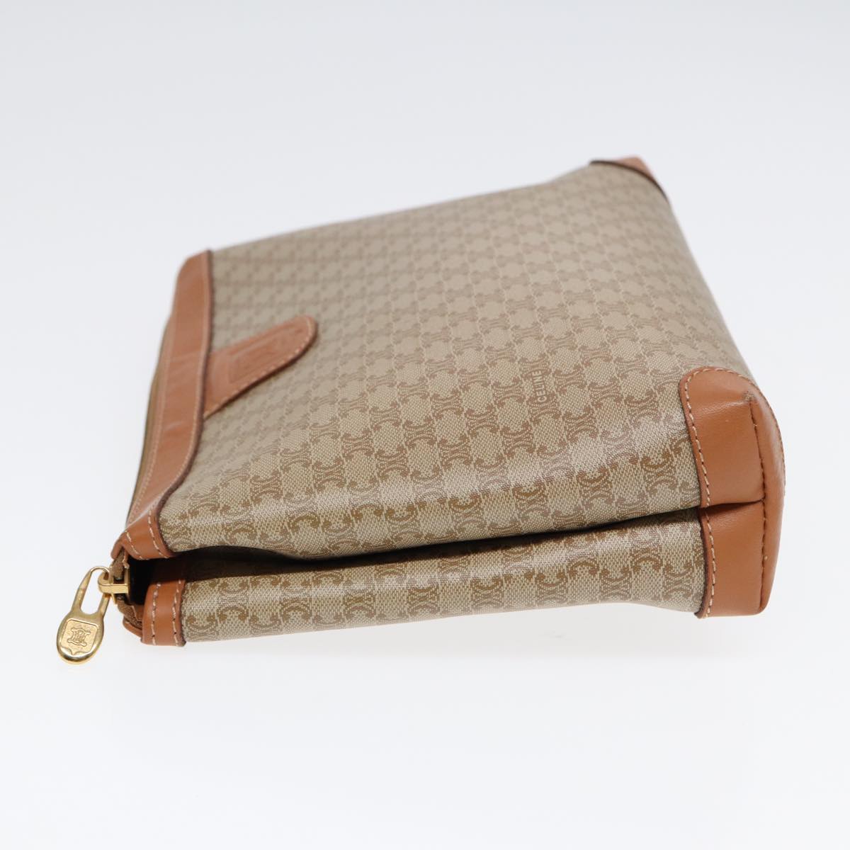 CELINE Macadam Canvas Clutch Bag Beige Gold Auth 88526