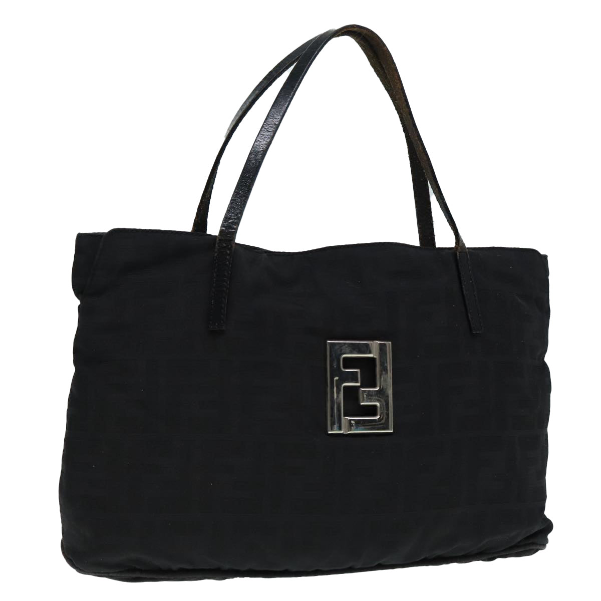 FENDI Zucca Canvas Tote Bag Silver Black Auth 88546