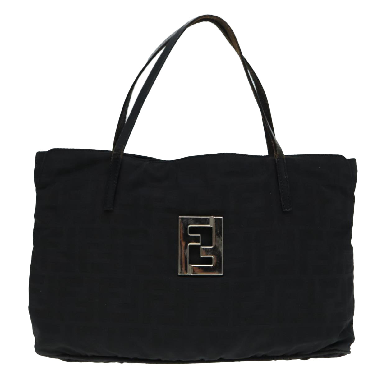 FENDI Zucca Canvas Tote Bag Silver Black Auth 88546