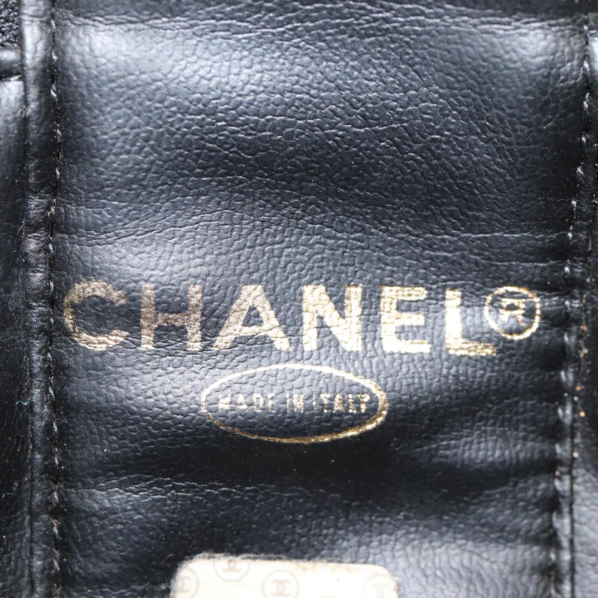 CHANEL COCO Mark Vanity Pouch Enamel Black Gold CC Auth 88549