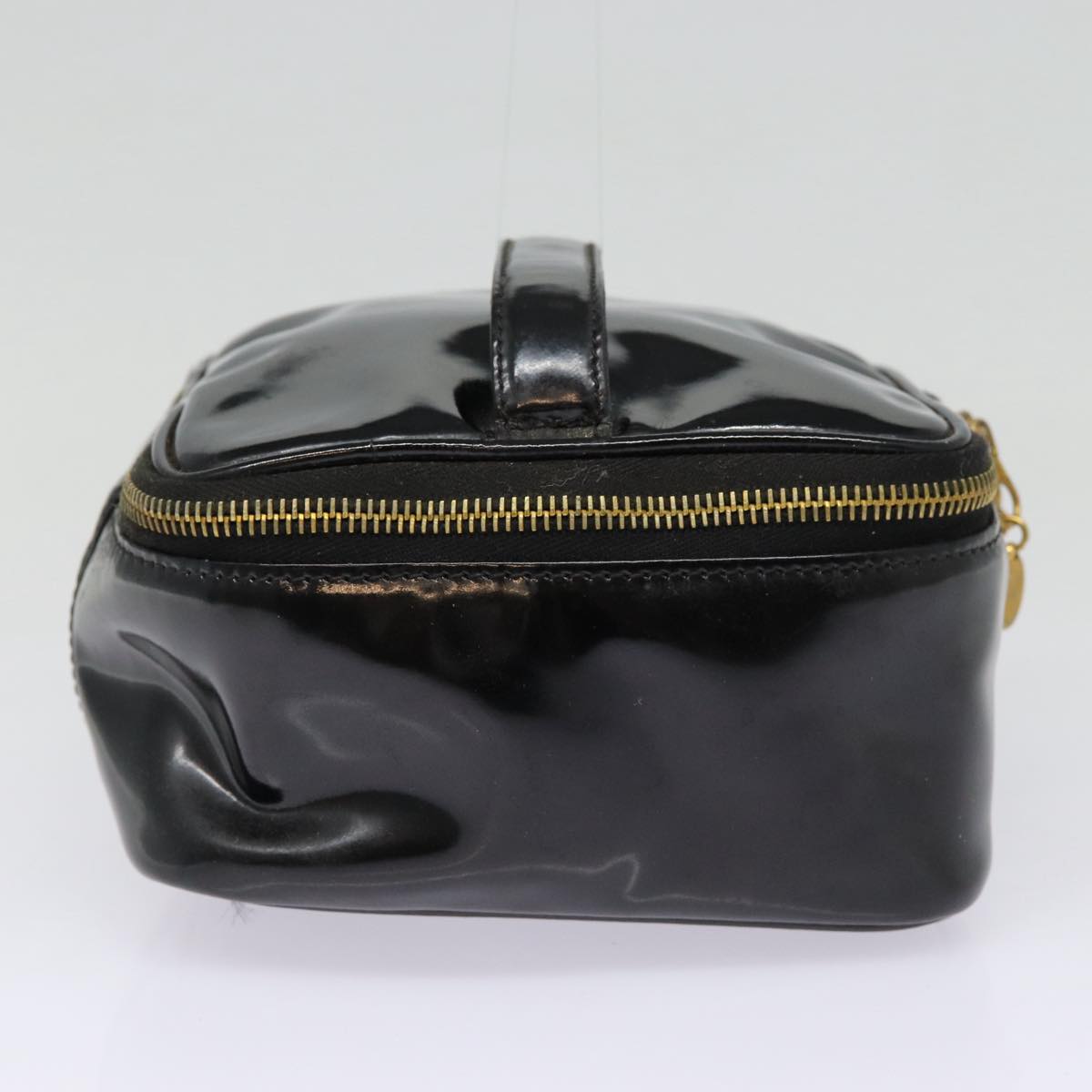 CHANEL COCO Mark Vanity Pouch Enamel Black Gold CC Auth 88549