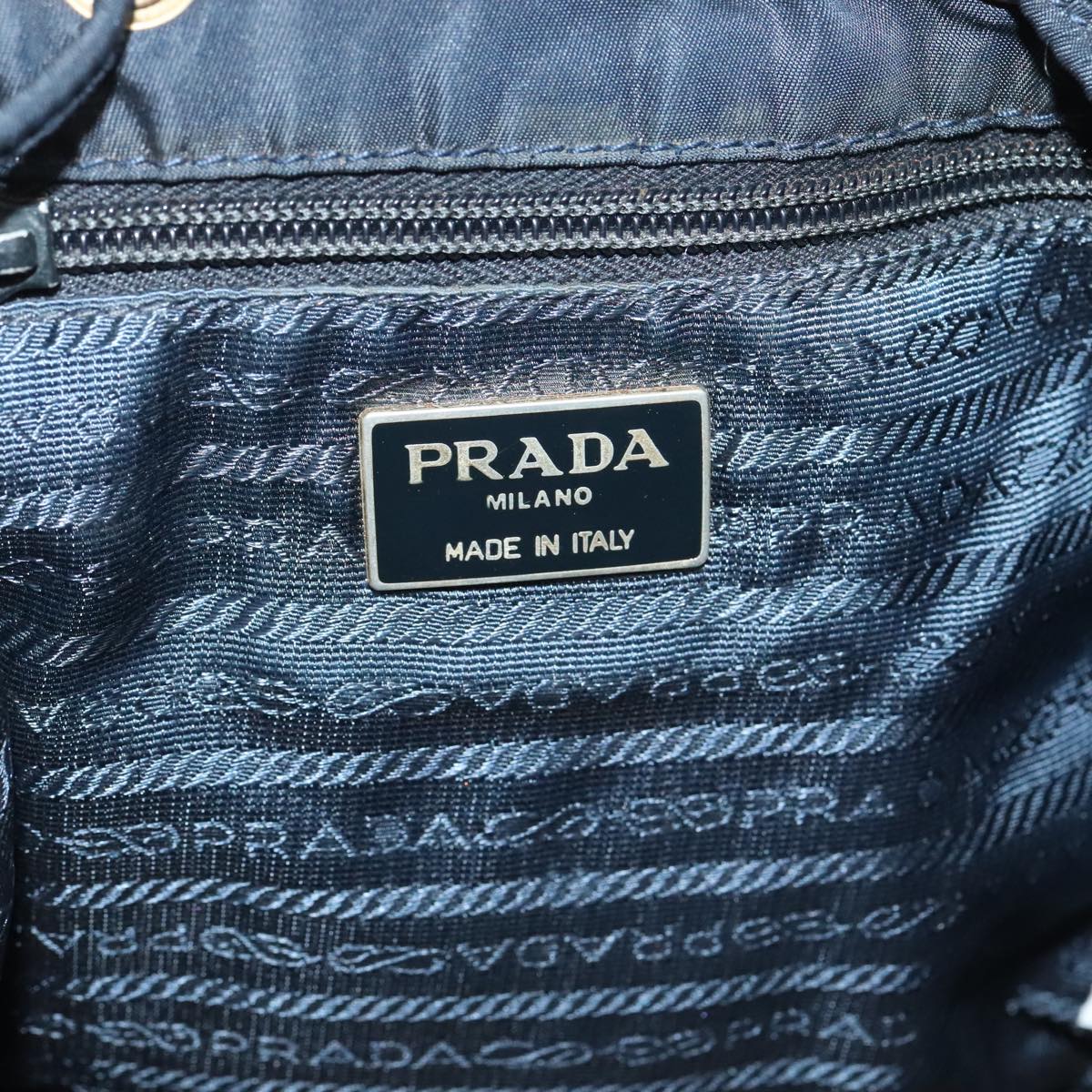 PRADA Shoulder Bag Nylon Navy Gold Auth 88551