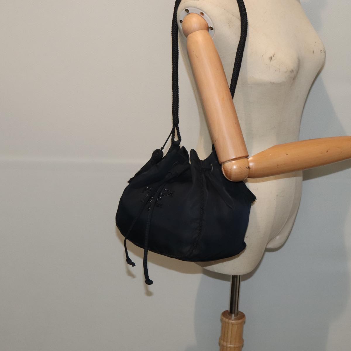 PRADA Shoulder Bag Nylon Navy Gold Auth 88551