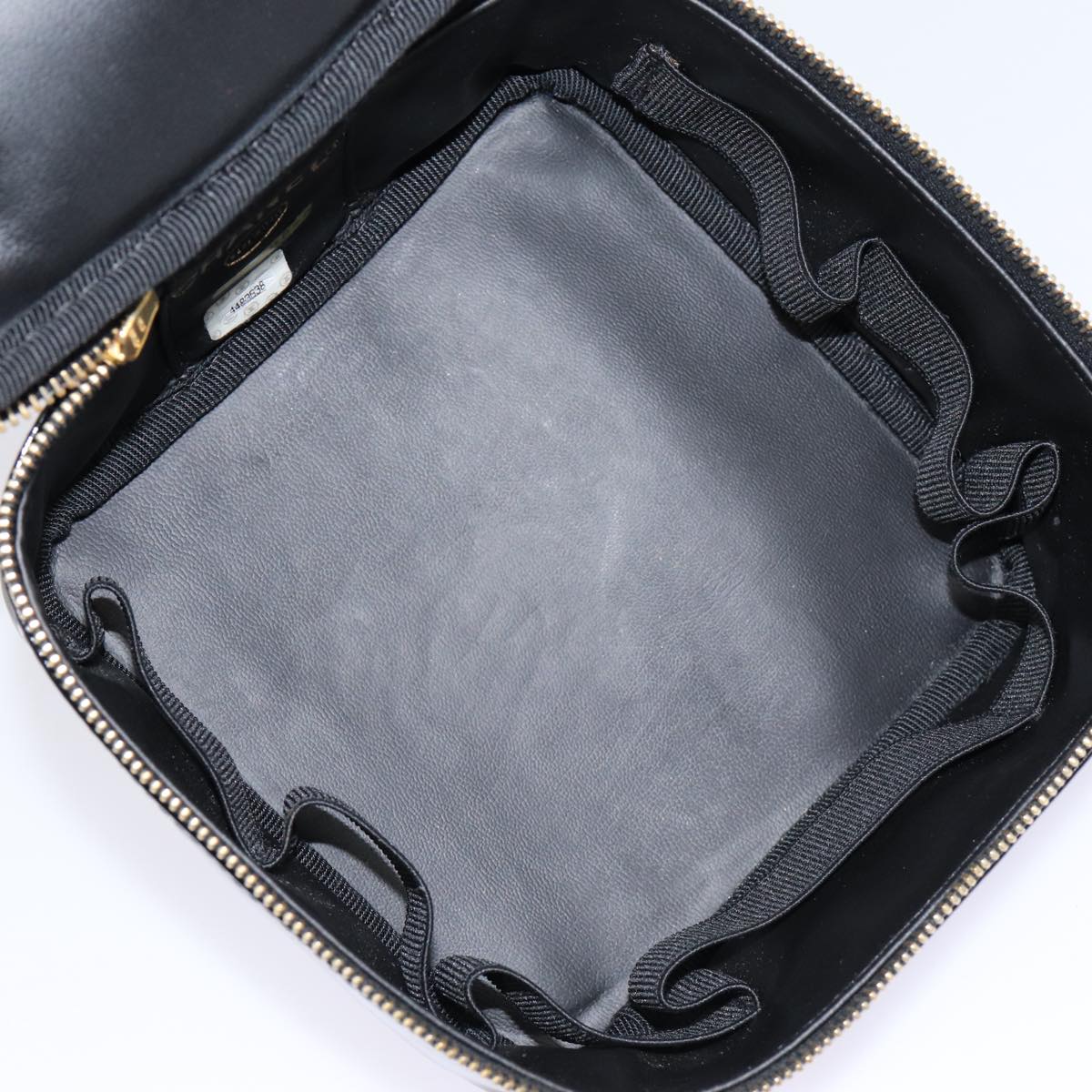 CHANEL COCO Mark Vanity Pouch Enamel Black Gold CC Auth 88553