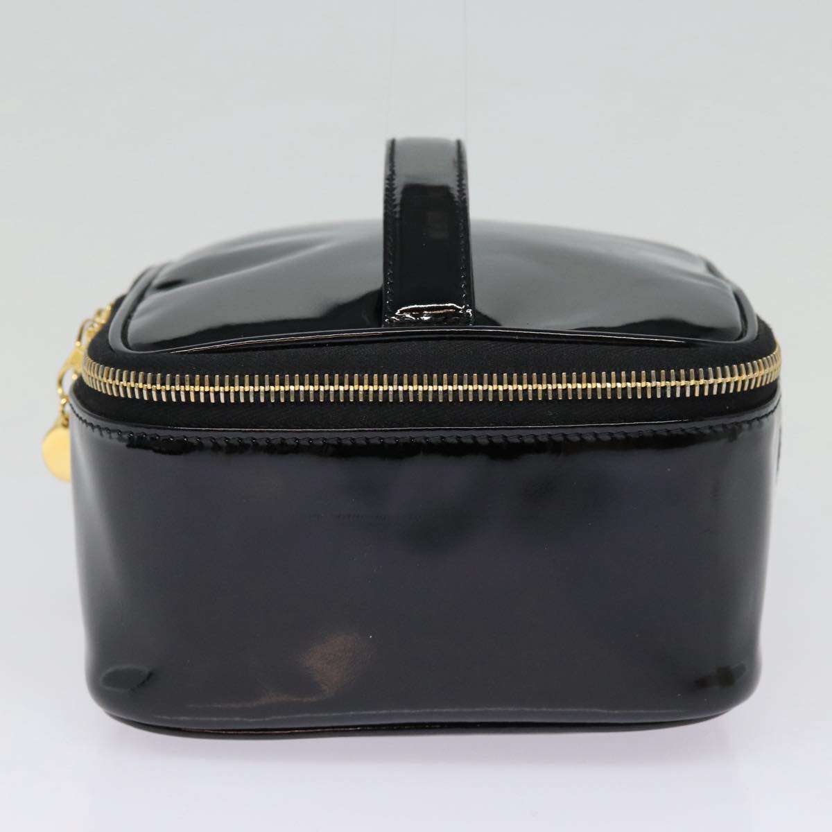 CHANEL COCO Mark Vanity Pouch Enamel Black Gold CC Auth 88553