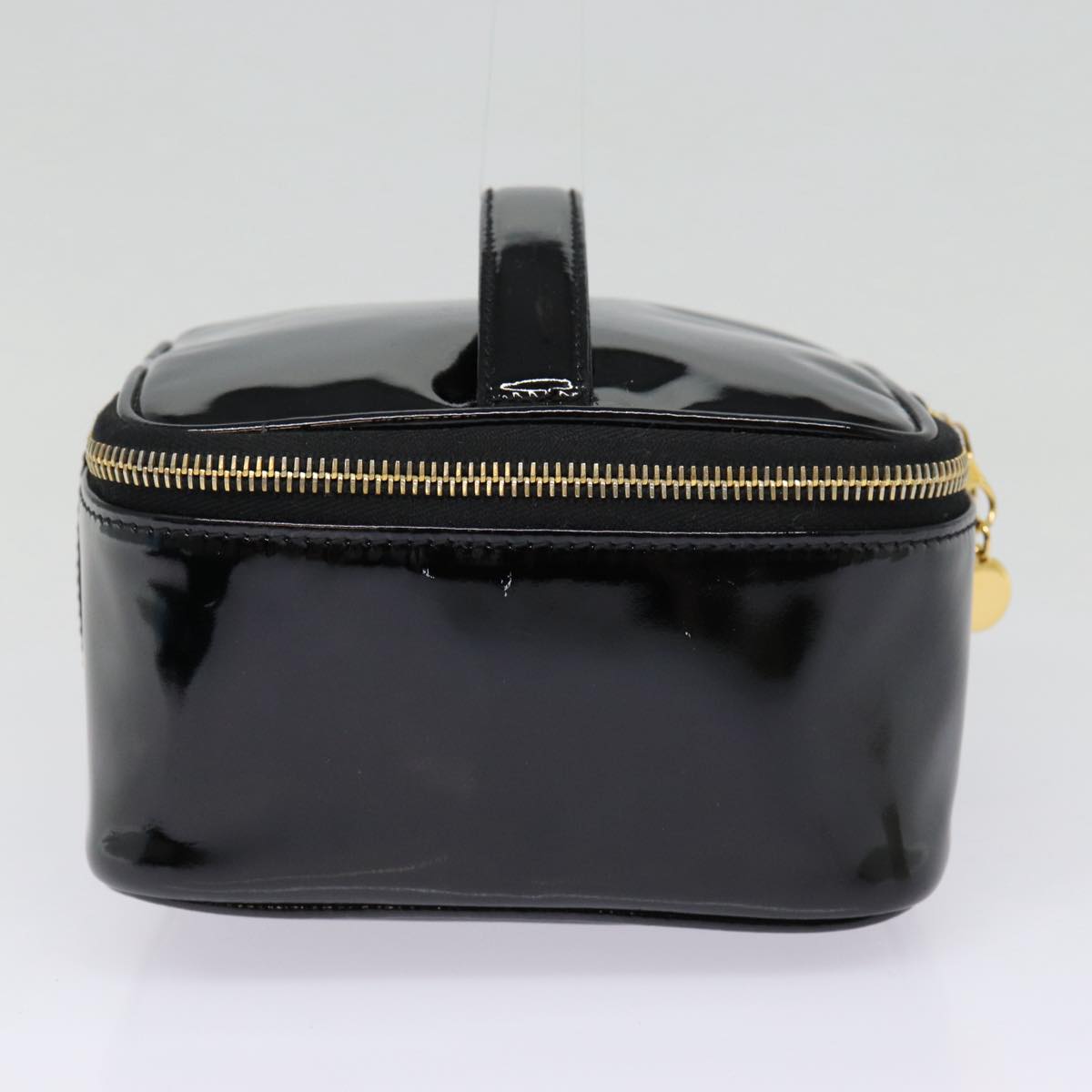 CHANEL COCO Mark Vanity Pouch Enamel Black Gold CC Auth 88553