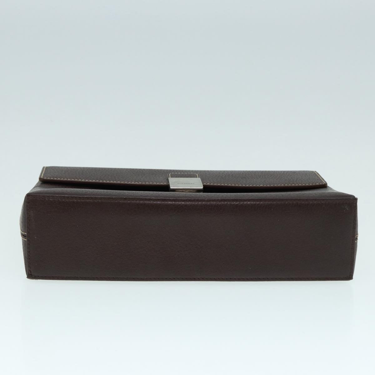 BURBERRY Clutch Bag Leather Brown Silver Auth 88564