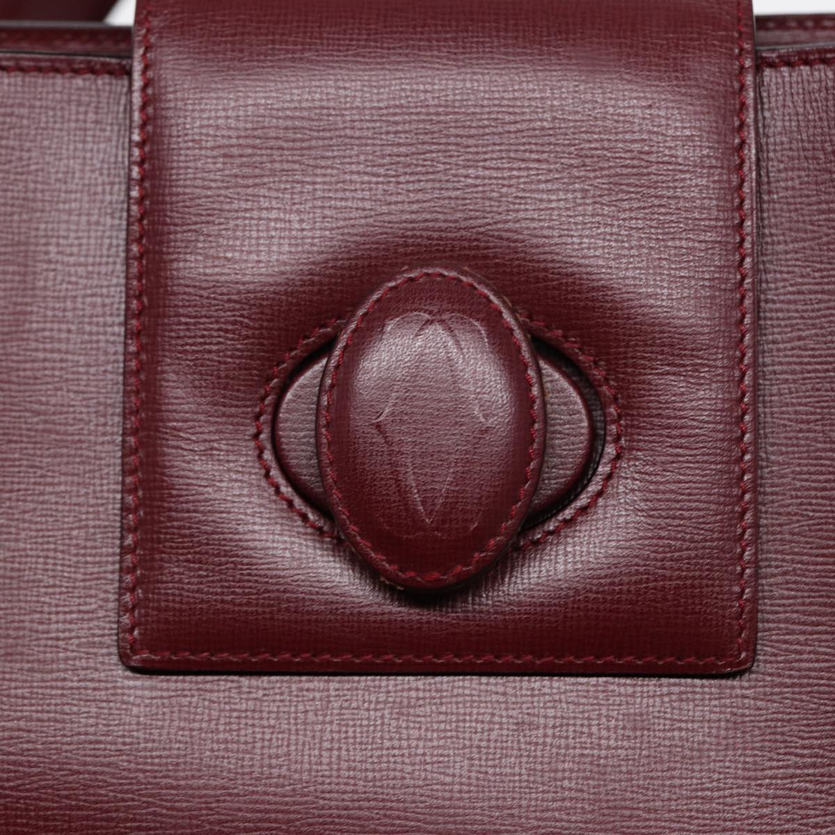 CARTIER Shoulder Bag Leather Bordeaux Gold Auth 88566