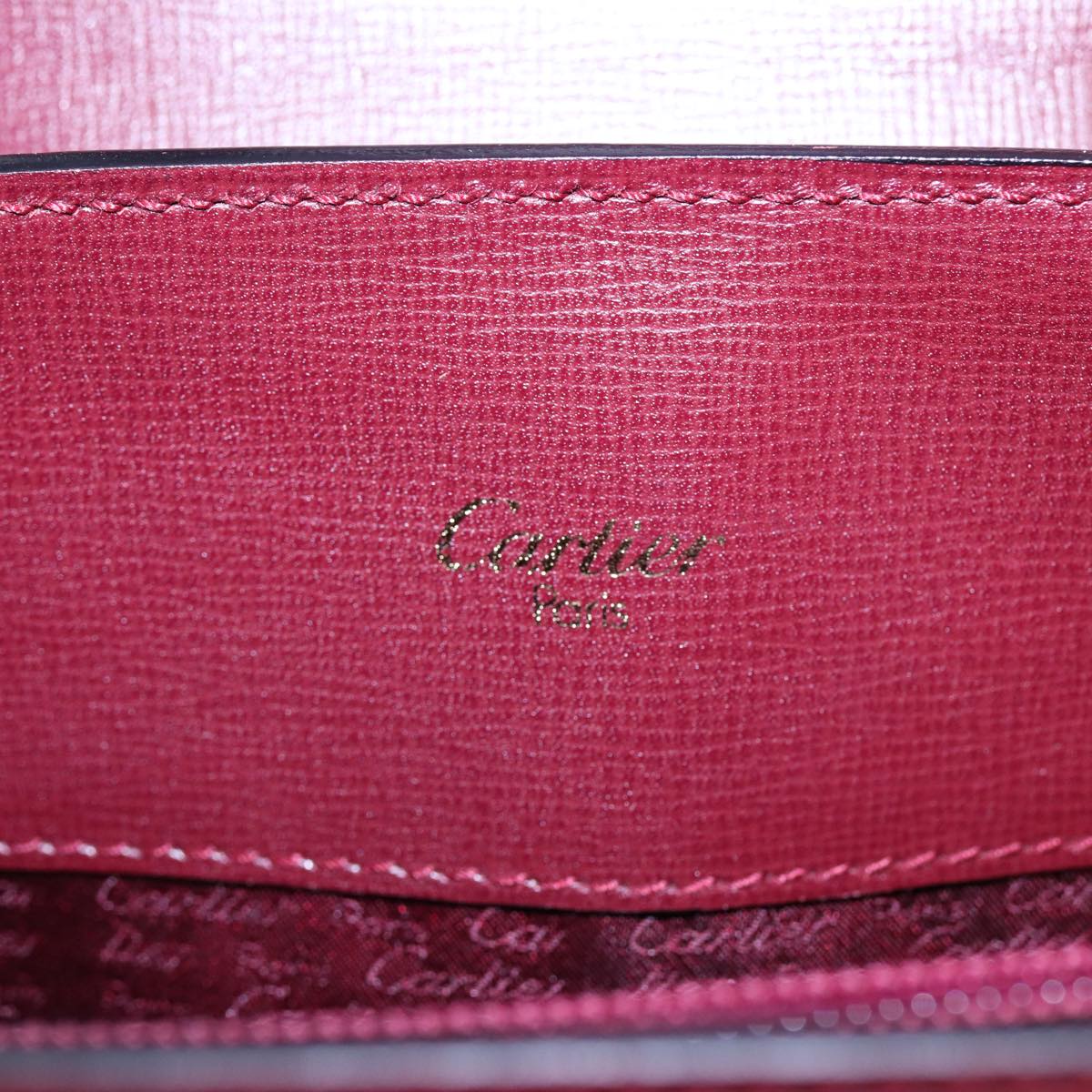 CARTIER Shoulder Bag Leather Bordeaux Gold Auth 88566