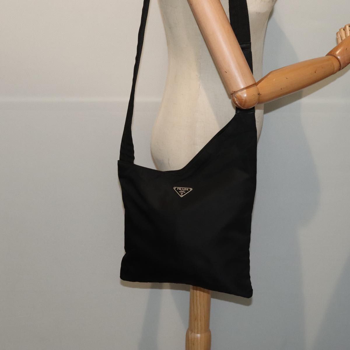 PRADA Shoulder Bag Nylon Black Silver Auth 88571