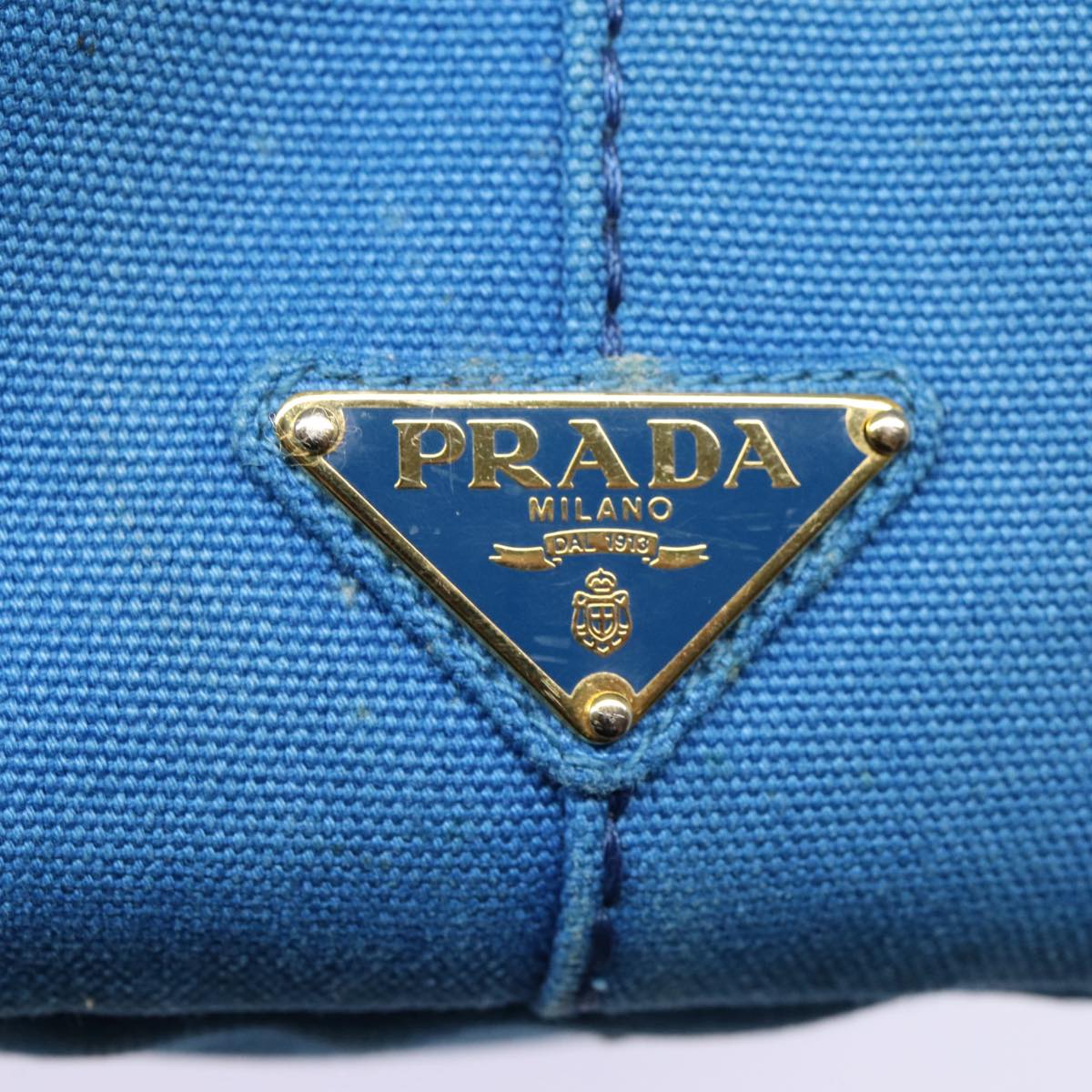 PRADA Canapa MM Hand Bag Canvas 2way Blue Gold Auth 88572