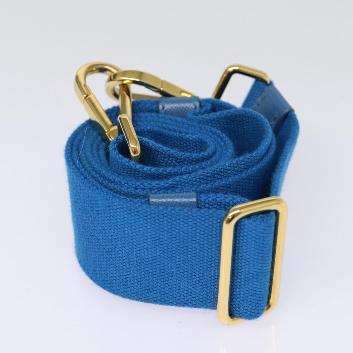 PRADA Canapa MM Hand Bag Canvas 2way Blue Gold Auth 88572