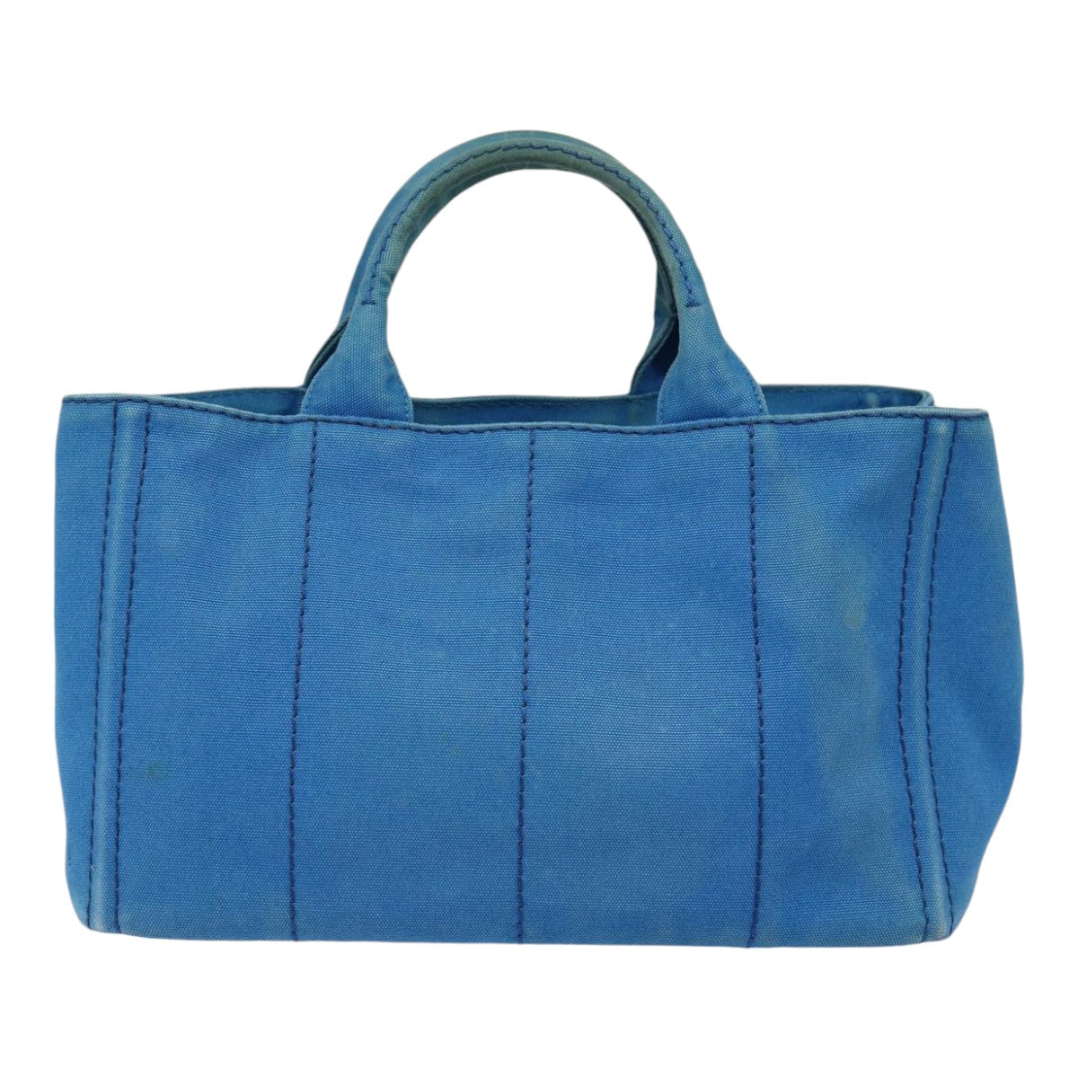 PRADA Canapa MM Hand Bag Canvas 2way Blue Gold Auth 88572 - 0