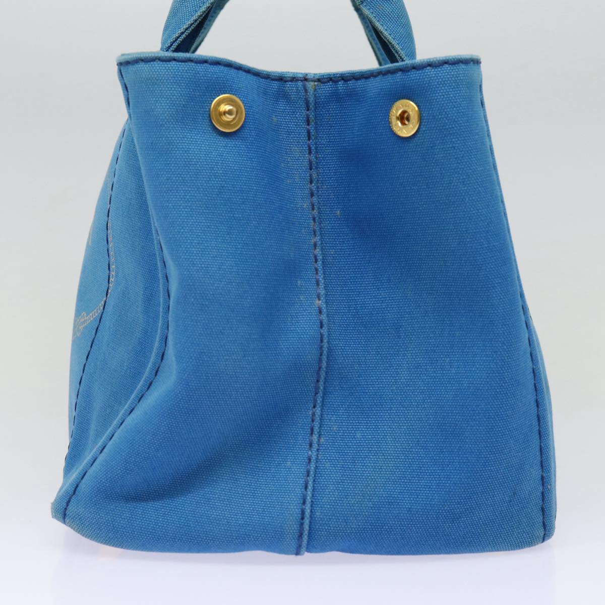 PRADA Canapa MM Hand Bag Canvas 2way Blue Gold Auth 88572