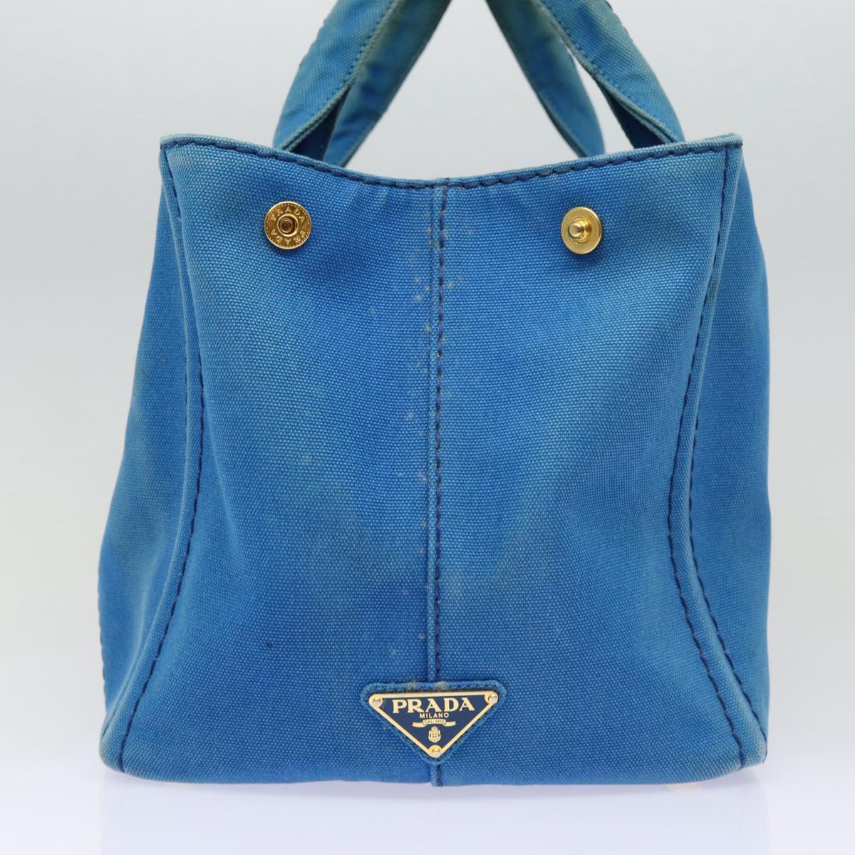 PRADA Canapa MM Hand Bag Canvas 2way Blue Gold Auth 88572