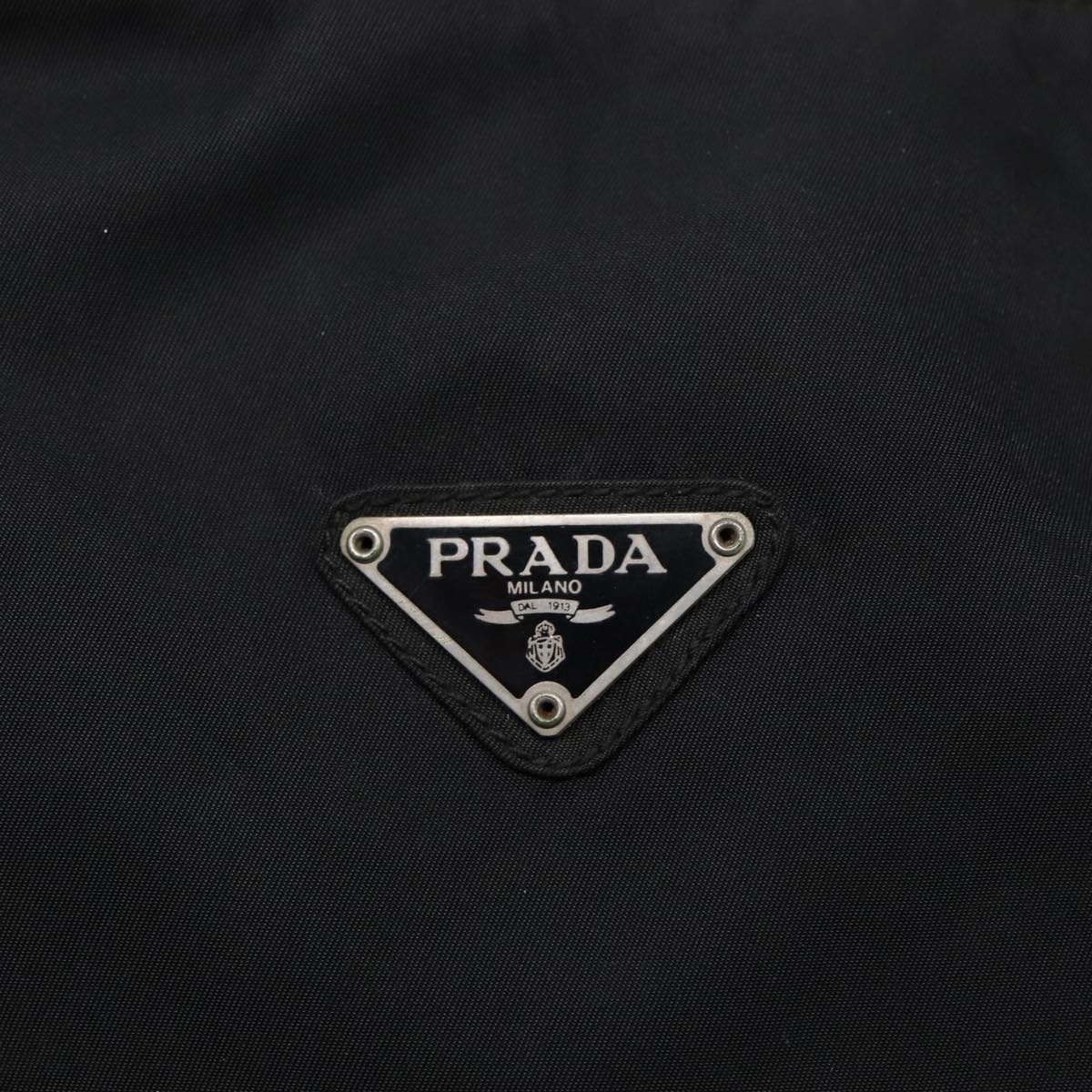 PRADA Shoulder Bag Nylon Leather Black Silver Auth 88573