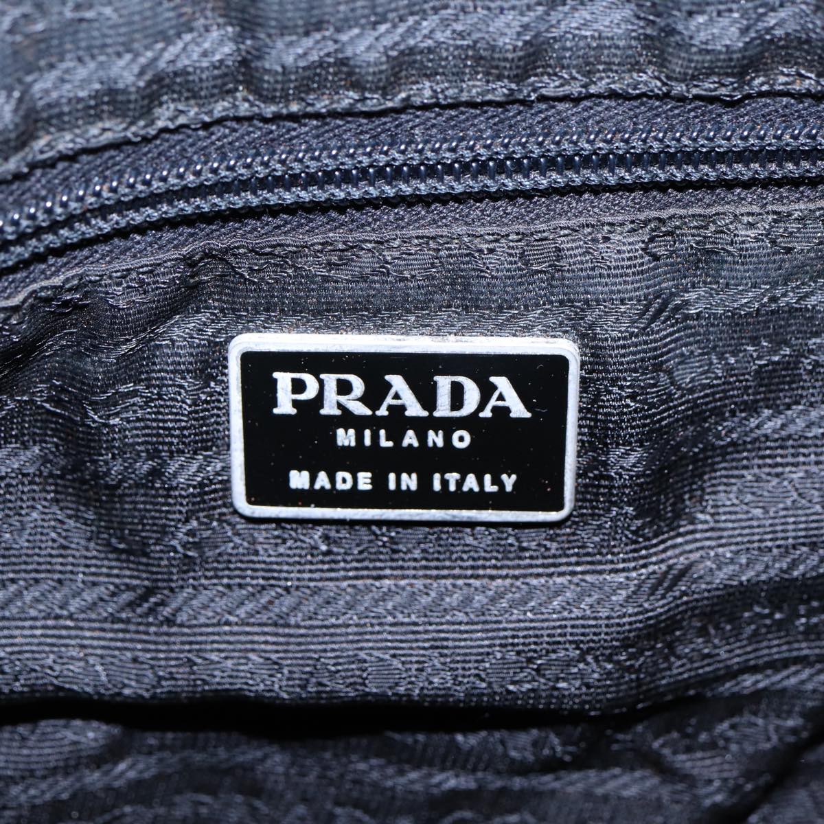 PRADA Shoulder Bag Nylon Leather Black Silver Auth 88573