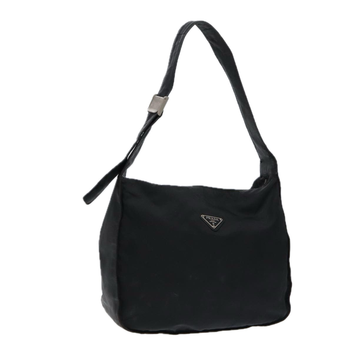 PRADA Shoulder Bag Nylon Leather Black Silver Auth 88573