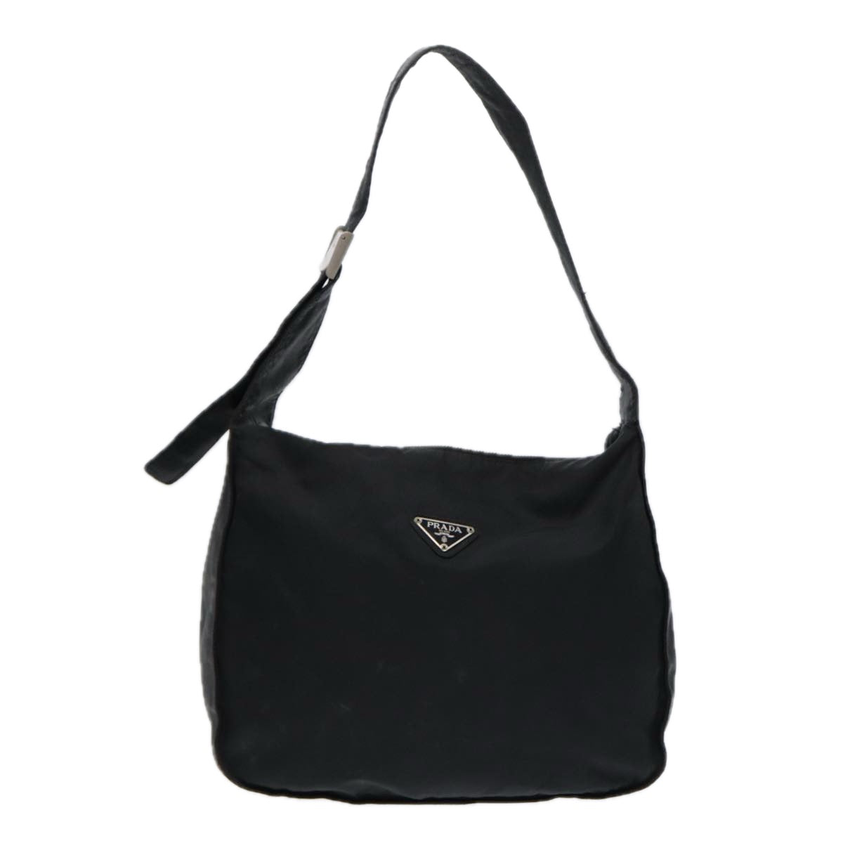 PRADA Shoulder Bag Nylon Leather Black Silver Auth 88573