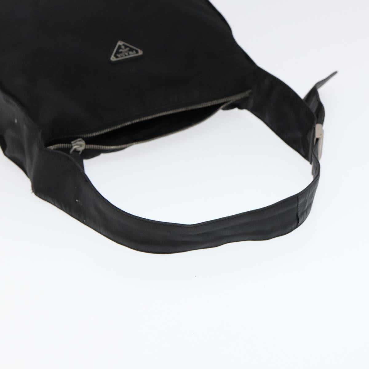 PRADA Shoulder Bag Nylon Leather Black Silver Auth 88573