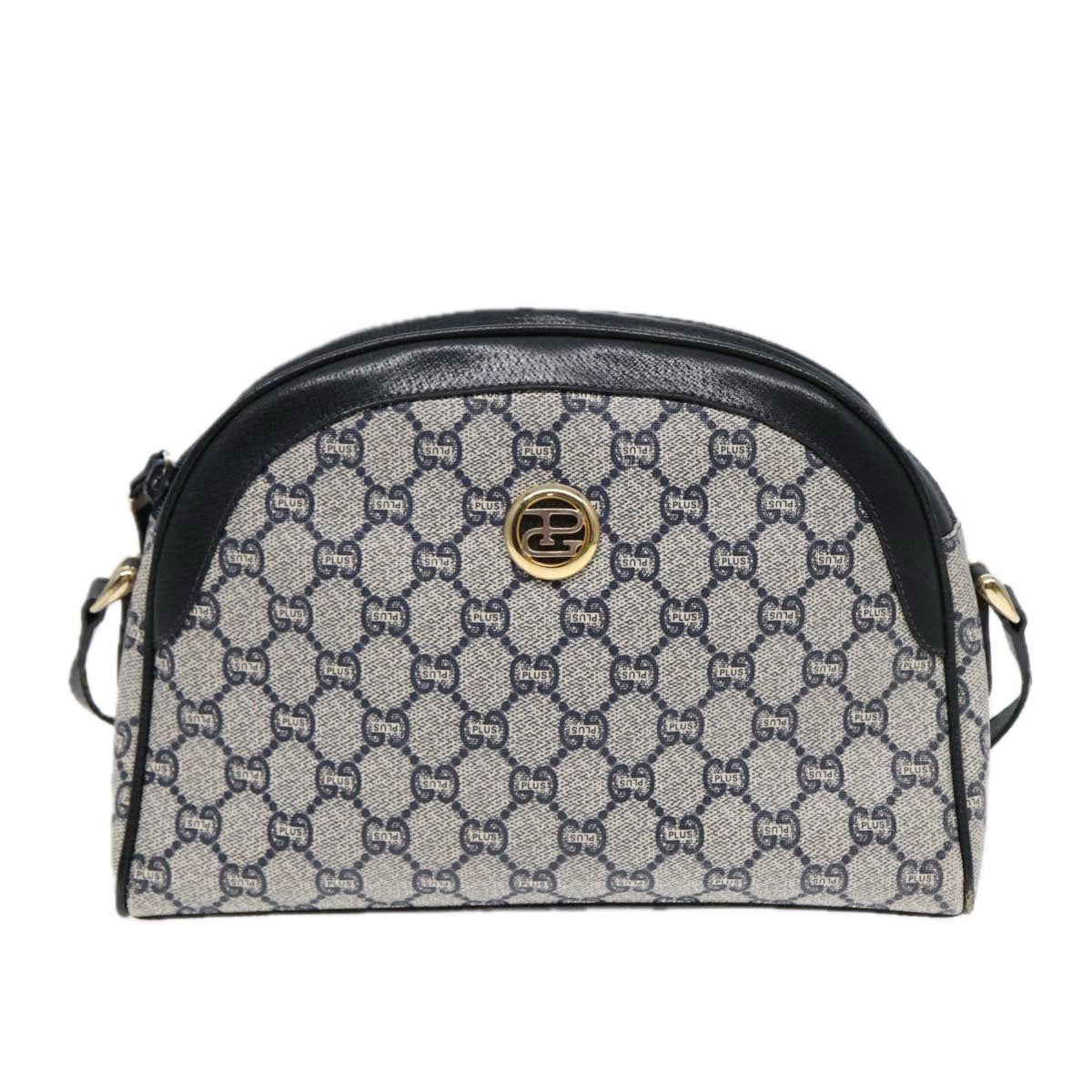 GUCCI GG Plus Supreme Shoulder Bag PVC Leather Navy Gold Auth 88578