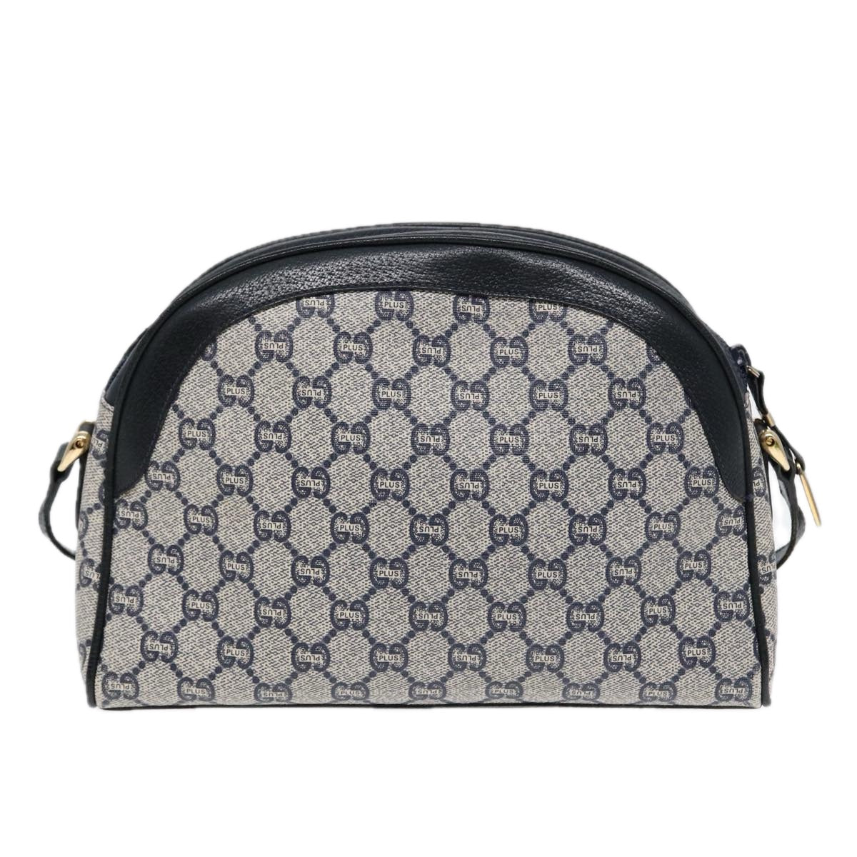 GUCCI GG Plus Supreme Shoulder Bag PVC Leather Navy Gold Auth 88578