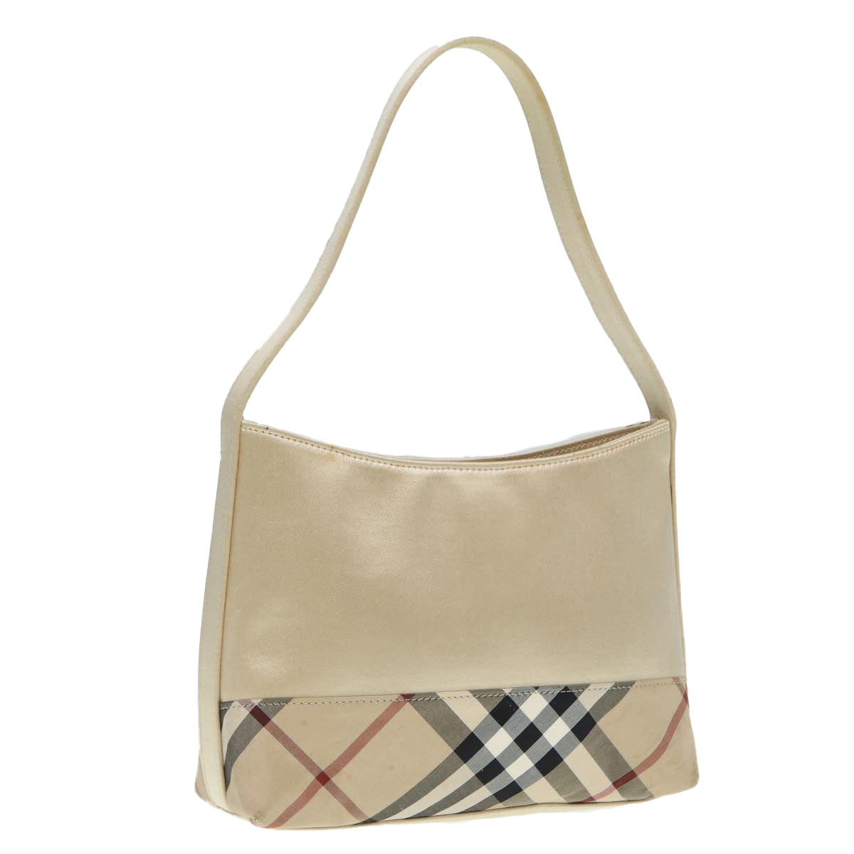 BURBERRY Nova Check Hand Bag Nylon Beige Silver Auth 88598