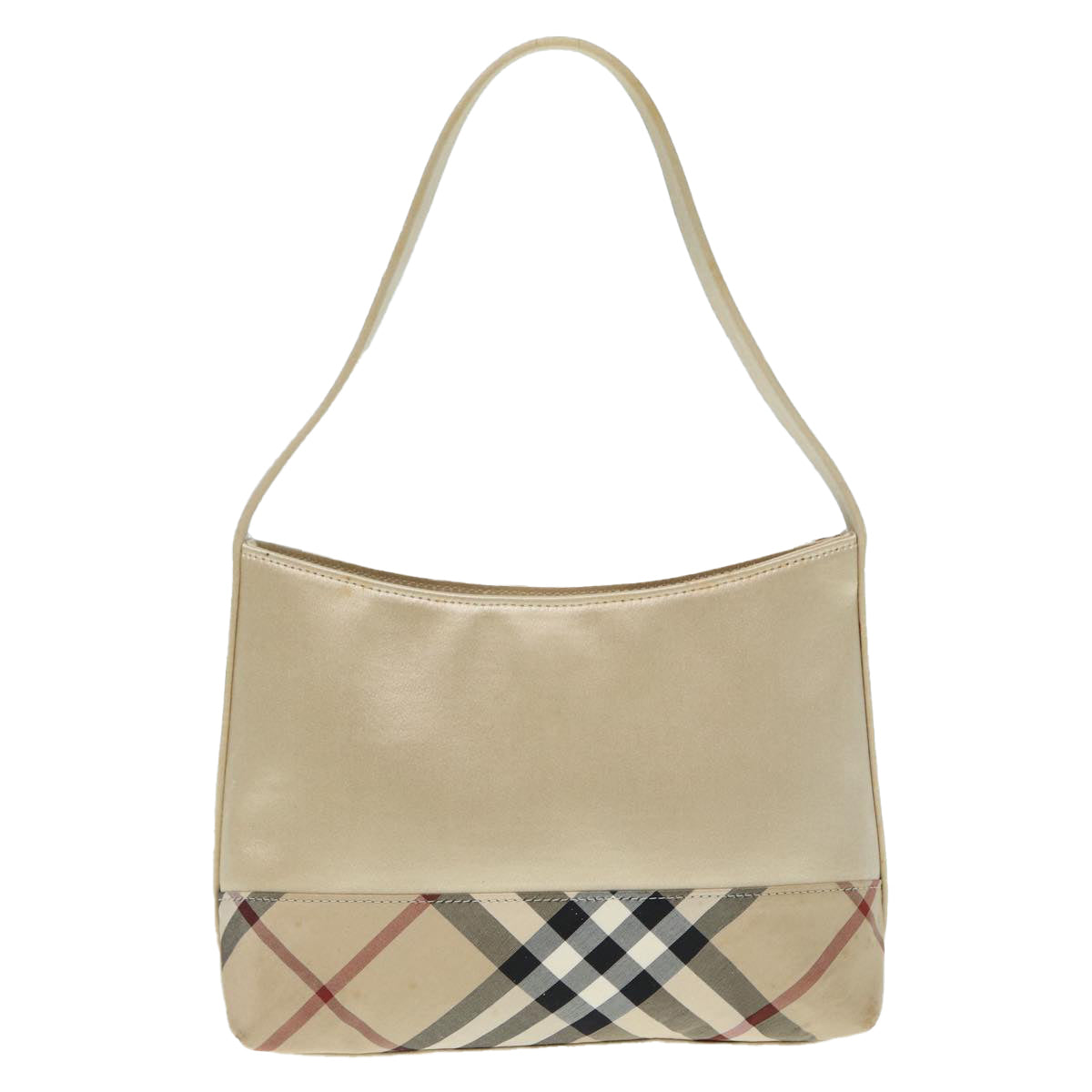 BURBERRY Nova Check Hand Bag Nylon Beige Silver Auth 88598 - 0