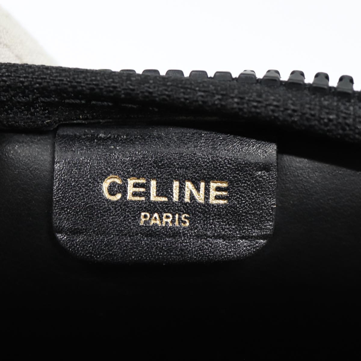 CELINE Clutch Bag Leather Black Gold Auth 88603