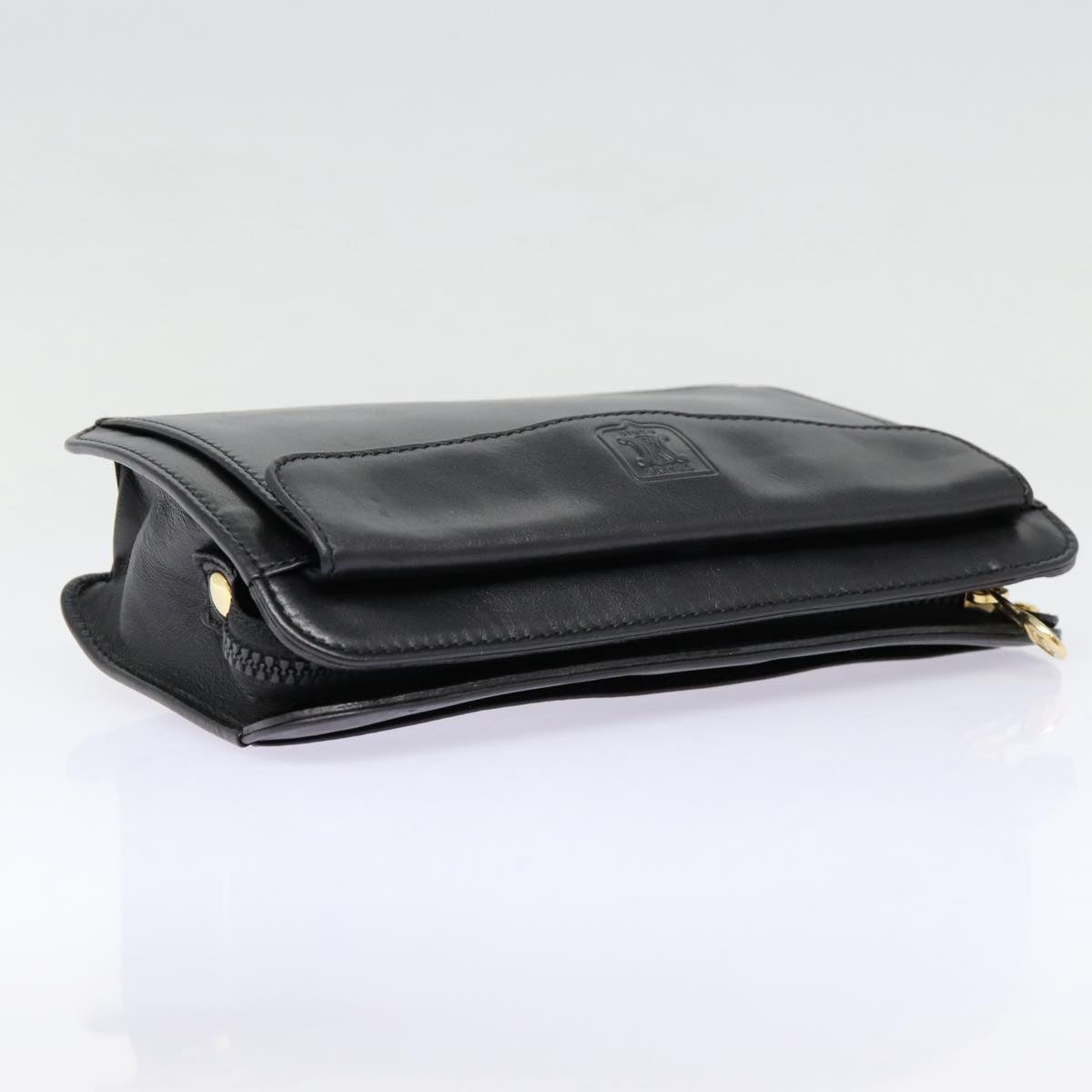 CELINE Clutch Bag Leather Black Gold Auth 88603