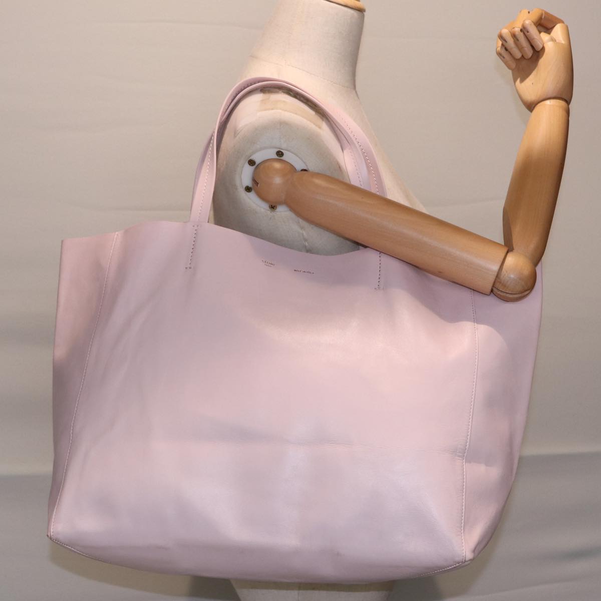 CELINE Horizontalkava Tote Bag Leather Pink Gold Auth 88614