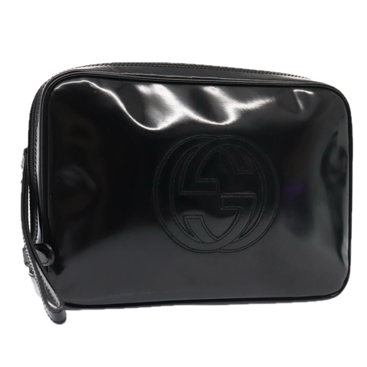 GUCCI Clutch Bag Patent leather Black Silver Auth 88615