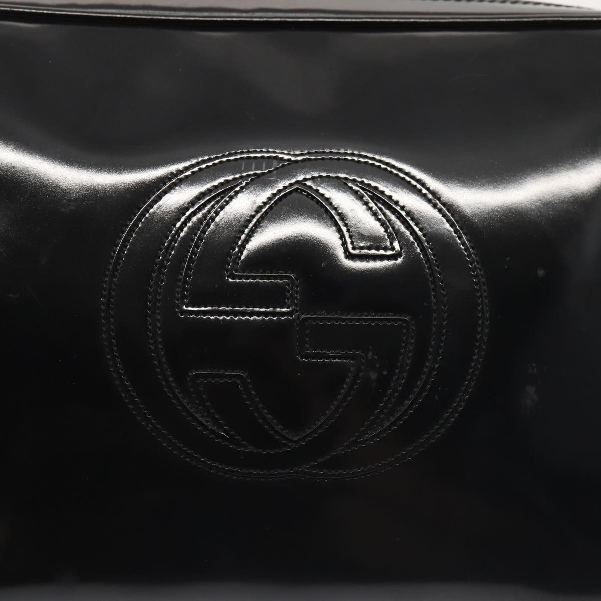 GUCCI Clutch Bag Patent leather Black Silver Auth 88615