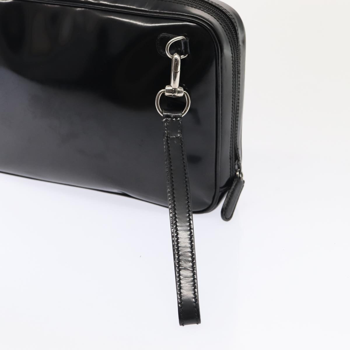 GUCCI Clutch Bag Patent leather Black Silver Auth 88615