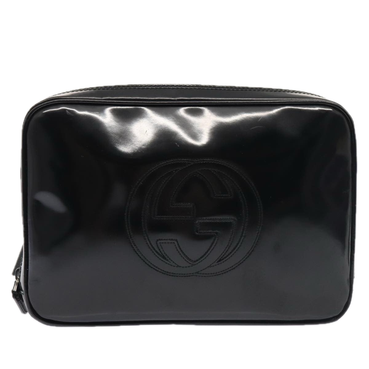 GUCCI Clutch Bag Patent leather Black Silver Auth 88615