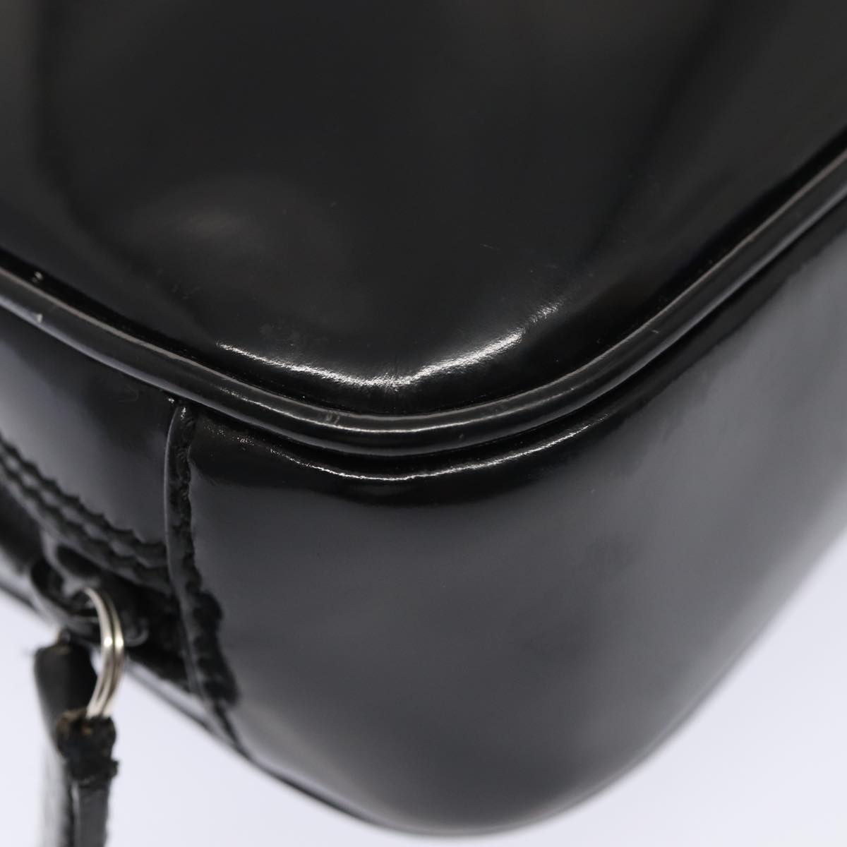 GUCCI Clutch Bag Patent leather Black Silver Auth 88615