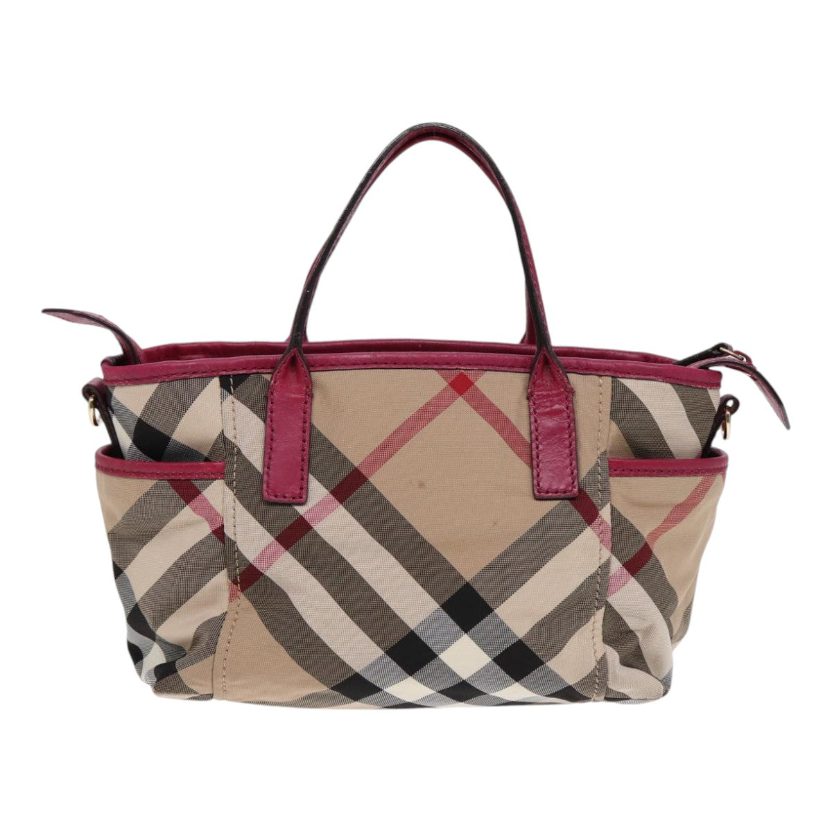 BURBERRY Nova Check Hand Bag Canvas 2way Beige Gold Auth 88617 - 0