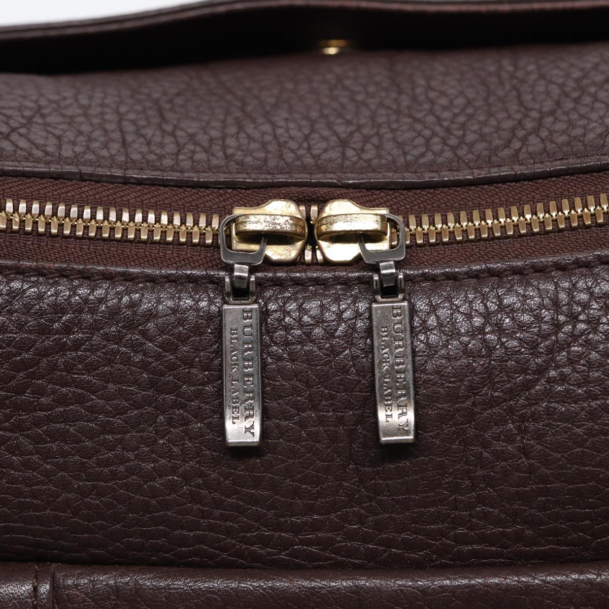 BURBERRY Black label Calf Leather Shoulder Bag Brown Gold Silver Auth 88621