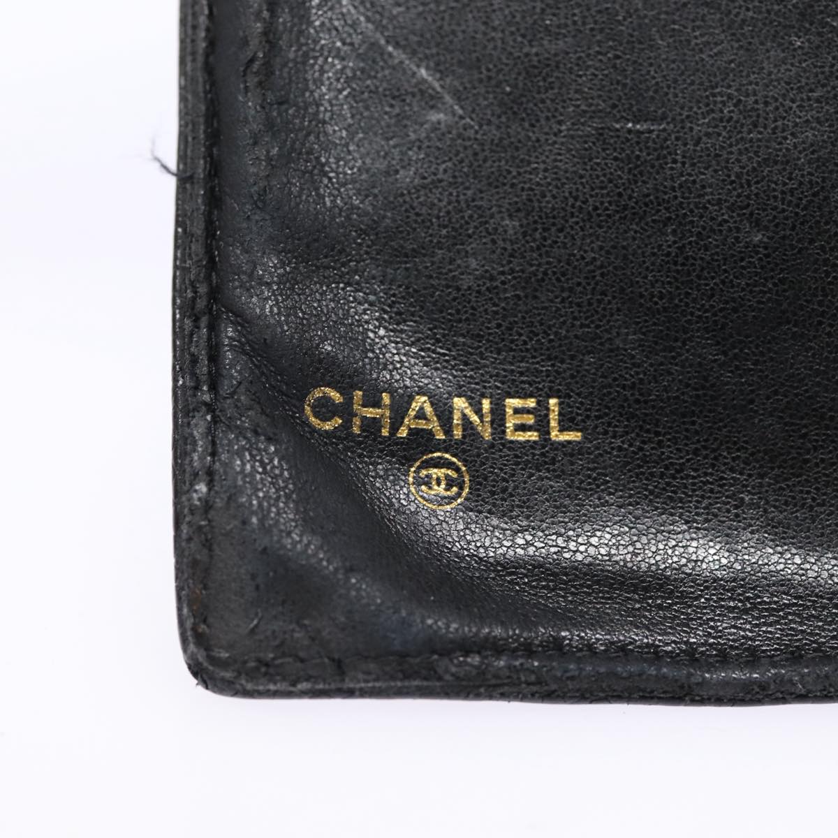 CHANEL COCO Mark Long Wallet Caviar Skin Black Gold CC Auth 88623