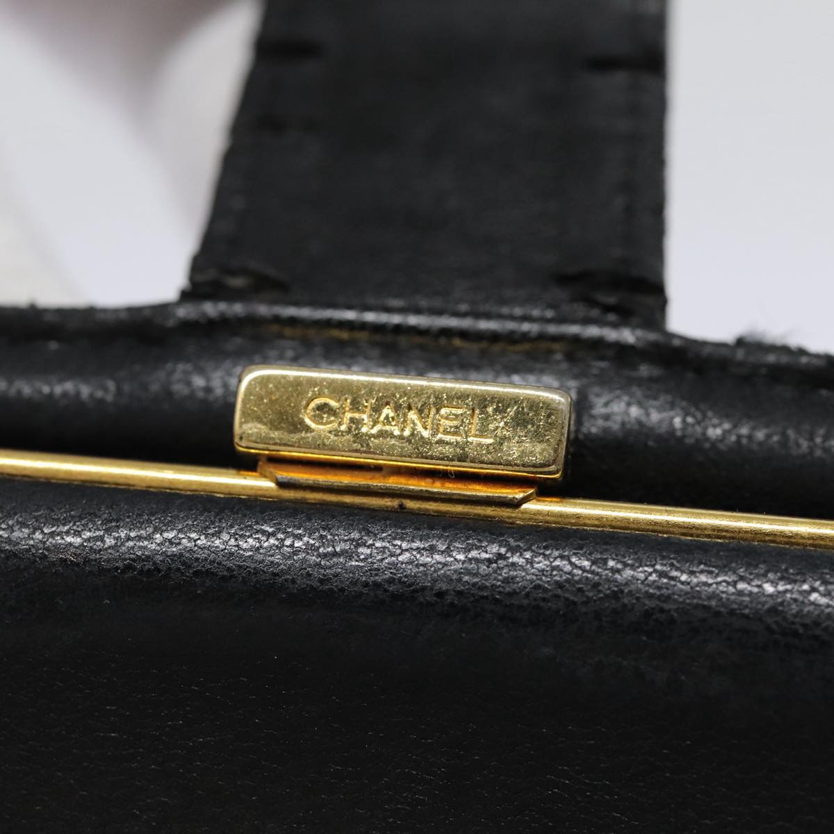 CHANEL COCO Mark Long Wallet Caviar Skin Black Gold CC Auth 88623