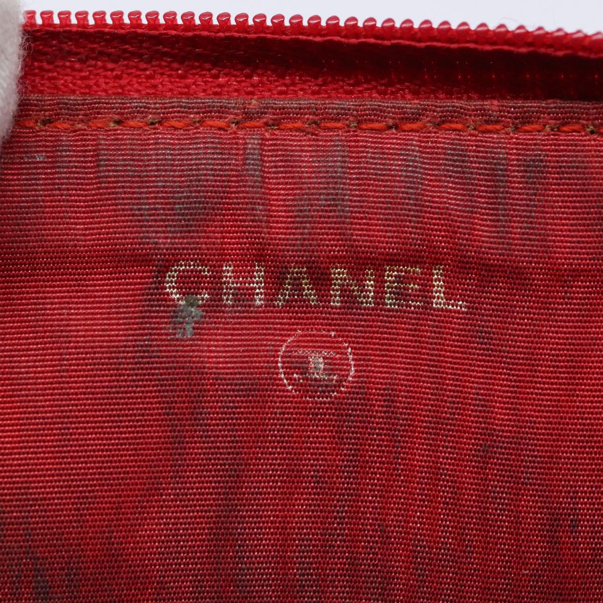 CHANEL COCO Mark Coin Purse Caviar Skin Gold Red CC Auth 88633