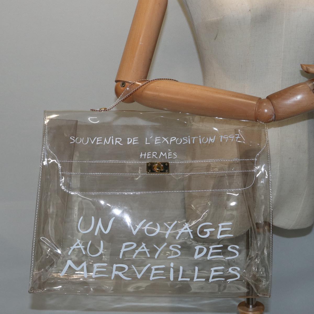 HERMES Vinyl Kelly Hand Bag Vinyl Clear Auth 88638