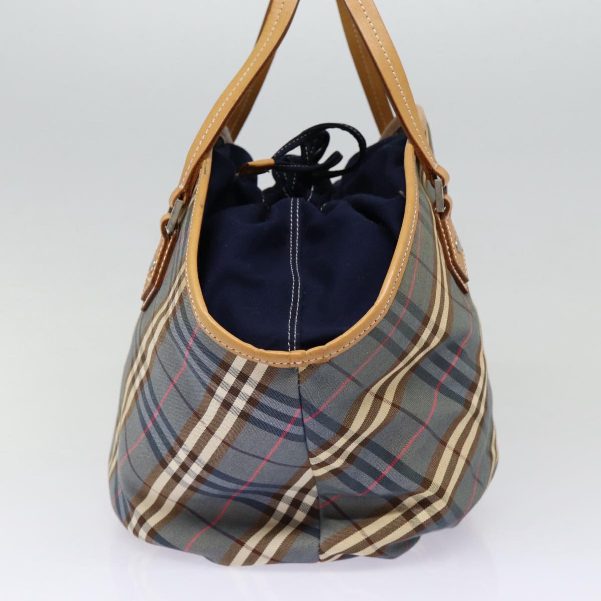 BURBERRY Nova Check Blue Label Hand Bag Canvas Blue Silver Auth 88648